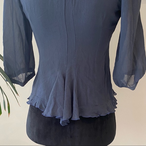 CUE Vintage 100% Silk Blue Collared Blouse with buttons Formal Classic Size 8 - Picture 11 of 13